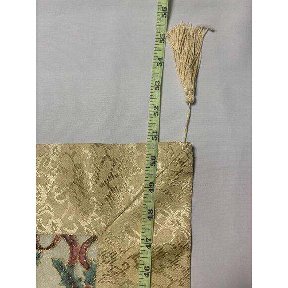 Elegant Holiday Tablecloth 51" X 51" Sheer Gold Border Tassels Holly Christmas - Picture 11 of 11